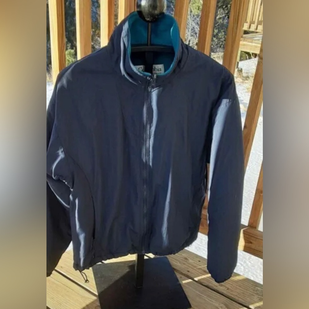 Columbia Womens Jacket Navy Blue with Teal Green Fleece Lining Size XL